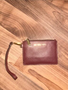 MICHAEL KORS Wine Red Leather Wristlet Card Holder